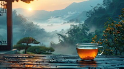 the equinox, where golden sunlight dances across verdant landscapes, inviting contemplation and relaxation over a steaming cup of tea.