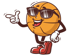 Basketball with sunglasses cartoon mascot illustration character vector clip art hand drawn