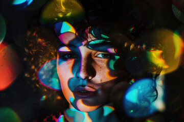 Obraz na płótnie Canvas A creative and artistic photo of a person's face with their features obscured by colorful shapes