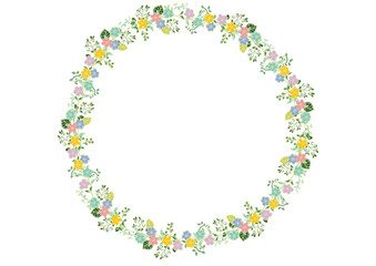 北欧風　シンプルかわいい花や葉っぱ　リースフレーム Scandinavian Style Series:Flat Cute Flowers And Leaves Frame
