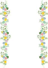 Fototapeta premium 北欧風 シンプルかわいい花や葉っぱ 左右フレーム 縦 Scandinavian Style Series:Flat Cute Flowers And Leaves Frame