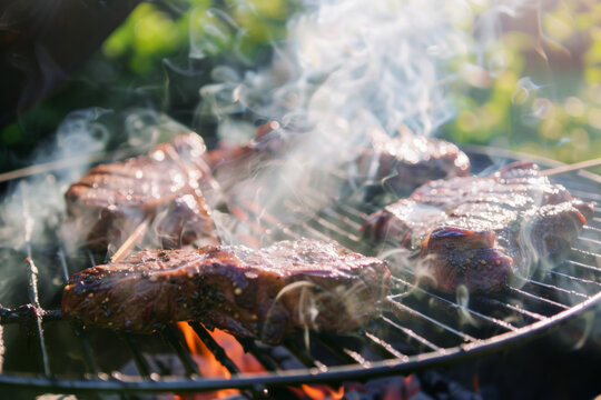 A barbecue party or the essence of summer get-togethers with vibrant photos showcasing ribeye steaks on the grill. Each juicy bite is roasted to perfection, creating a symphony of flavors