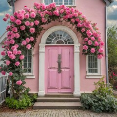 door with flowers in the garden