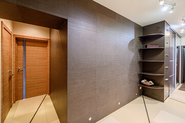 standard room interior apartment. room doors, renovation corridor lobby entrance hall