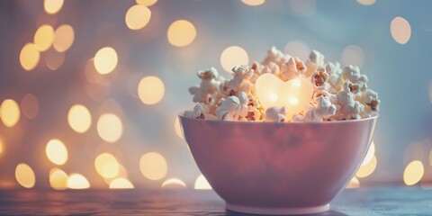 A bowl filled with popcorn placed on a table, ready to be enjoyed