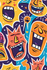 A collection of cartoon faces displaying different emotions and expressions, including happiness, sadness, surprise, anger, and confusion