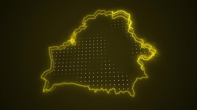 3D Moving Neon Yellow Belarus Map Borders Outline Loop Background