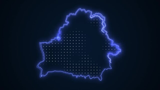 Neon Blue Belarus Map Borders Outline Loop Background