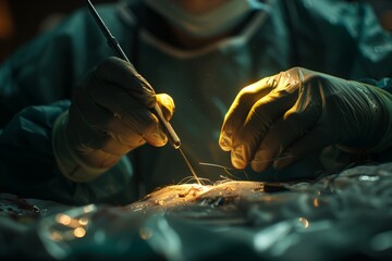 Cardiac surgery. Heart transplantation. Surgical instruments. Surgeon at work in the hospital. Open chest. Medical equipment