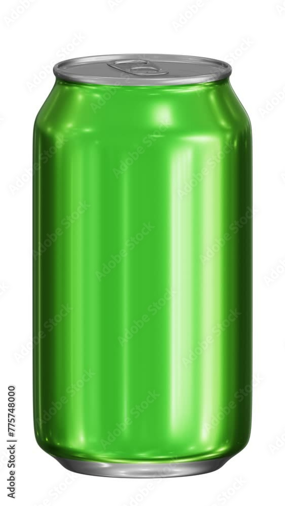 Poster vertical video. realistic looping 3d animation of the spinning green aluminum drink can demonstratio