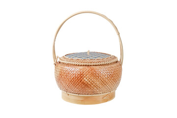 Handmade bamboo weave basket. Thai style design Isolated on white background