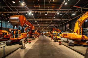 Mining Equipment Manufacturer's Showroom, With Rows of Heavy Machinery And Equipment on Display, Generative AI - obrazy, fototapety, plakaty
