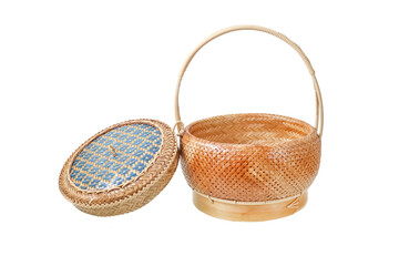 Handmade bamboo weave basket. Thai style design Isolated on white background