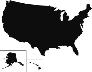 United States of America black silhouette isolated map