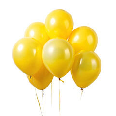 Yellow balloons isolated on transparent background.