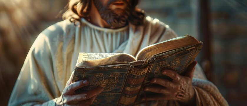 Jesus Christ holding an open Bible