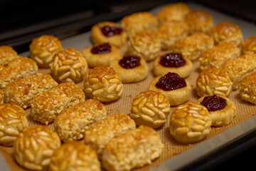 Freshly baked panellets of different flavors