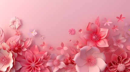 abstract pink background floral stage with colorful paper flowers luxury fashion design