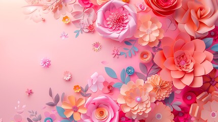 abstract pink background floral stage with colorful paper flowers luxury fashion design