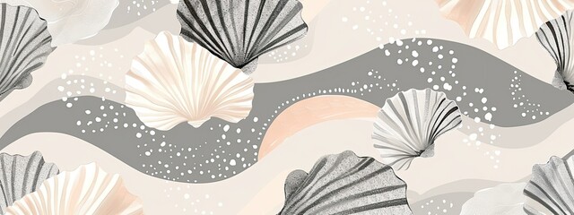 Sea shell shapes, boho abstract background