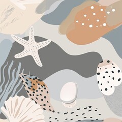 Sea shell shapes, boho abstract background