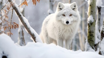 Obraz premium Beautiful arctic fox in her natural environment looking at camera