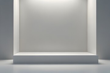 Blank white gradient background with product display. White backdrop or empty studio with room floor. 3D rendering. Generative AI
