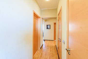 Fototapeta na wymiar standard room interior apartment. room doors, renovation corridor lobby entrance hall