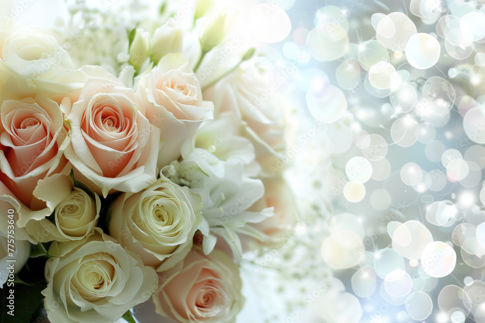 Poster wedding bouquet of roses. background with space for text. created with generative ai technology.