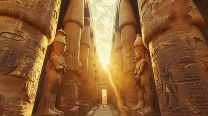 Foto op Plexiglas Exploring Egypt: Karnak Temple - Big statues of ancient Egyptian kings in a pretty landmark with ancient writing and symbols. Well-known art from ancient times near the Nile River, Cairo, and Luxor, E © Marry