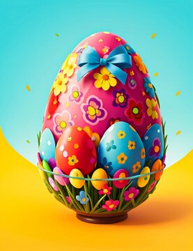 Happy Easter Fun Flat Vector Design, Egg Theme, Springtime Magic, Egg Celebrations, Hyper-realistic 8K