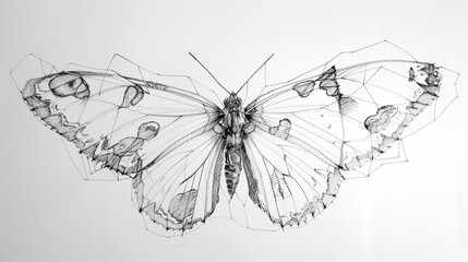 Butterfly drawn with continuous line - obrazy, fototapety, plakaty