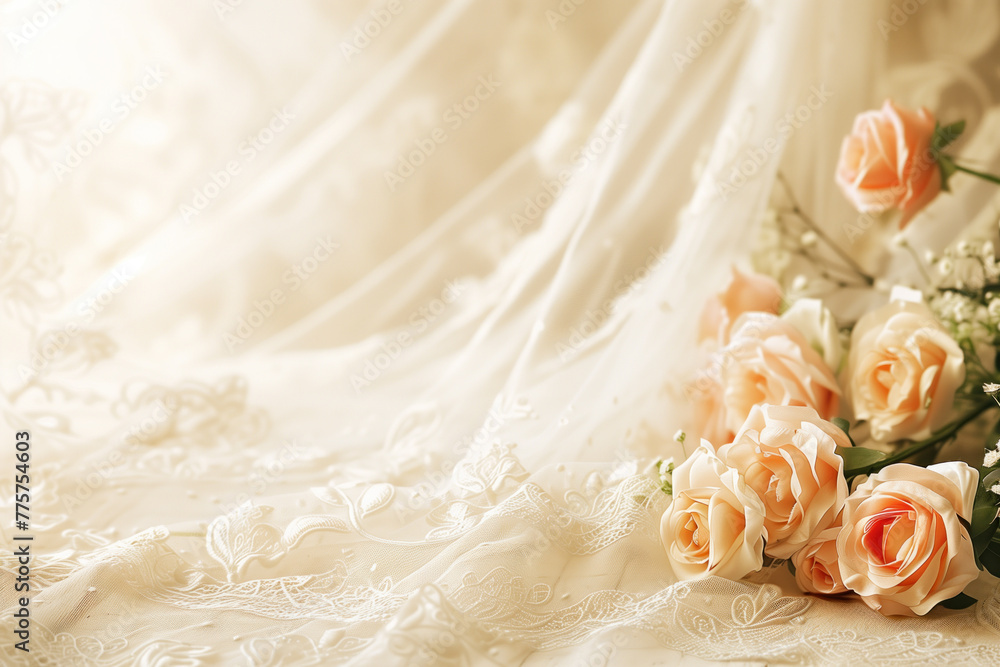 Poster wedding bouquet of roses. background with space for text. created with generative ai technology.