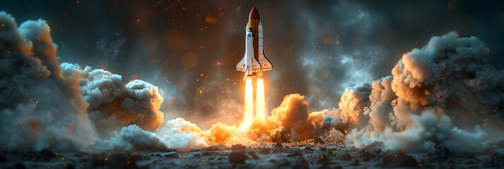 Blast Off to Success Business Startup Rocket,
Apocalypse in space cosmic object destroying planet rocket combat concept
 - obrazy, fototapety, plakaty