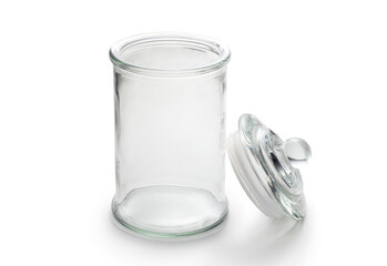 empty glass jar with lid isolated on white background
