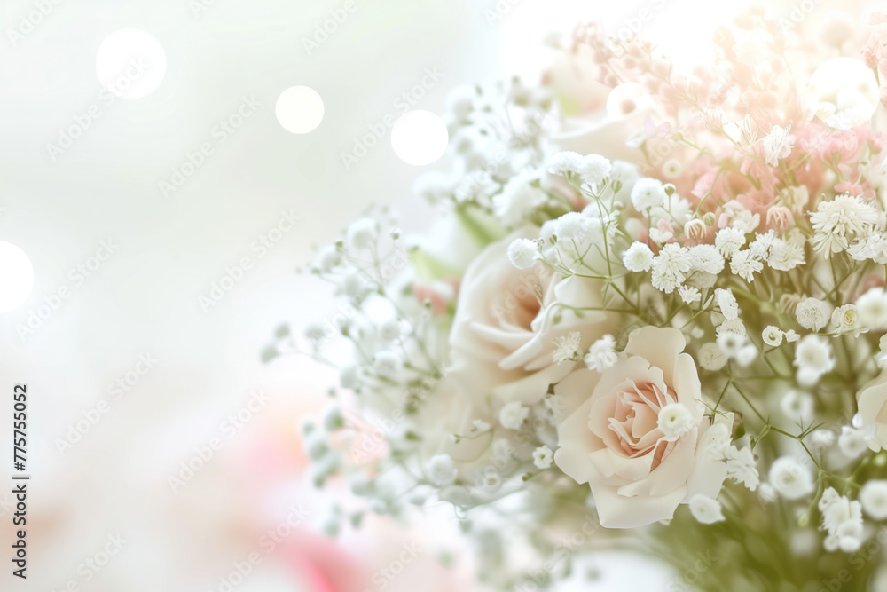 Poster wedding bouquet of roses. background with space for text. created with generative ai technology.