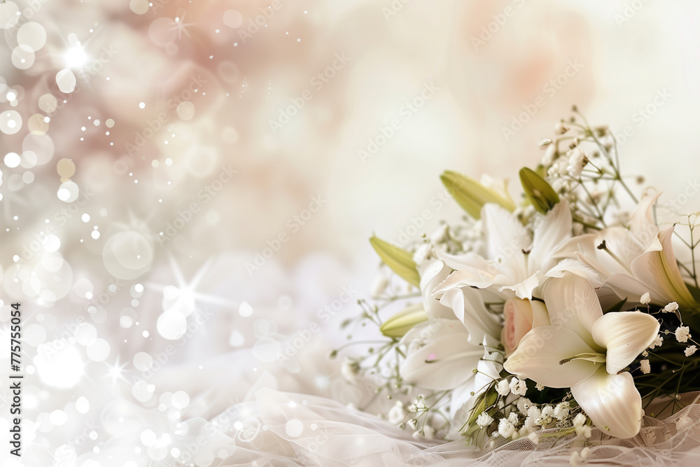 Poster wedding floral arrangement. background with space for text. created with generative ai technology.