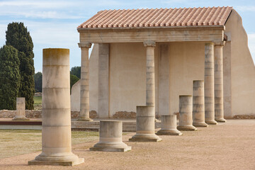 Empuries greek and romans archaeological ruins. Reconstructed forum. Catalonia, Spain