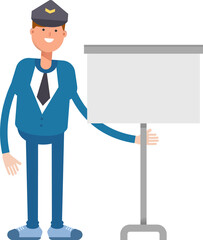 Postman Character Presenting Whiteboard
