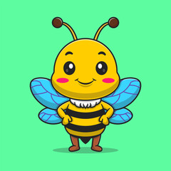 Cute honey bee standing cartoon vector icon illustration animal nature icon isolated flat vector