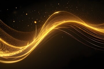 bright golden wave particles in the dark background loop 4k Generative AI