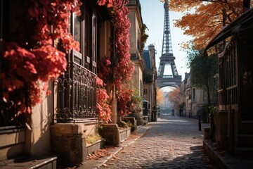 Beautiful Eiffel Tower Viewed in Paris City in Autumn Time