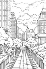 Cityscape at Sunset coloring page