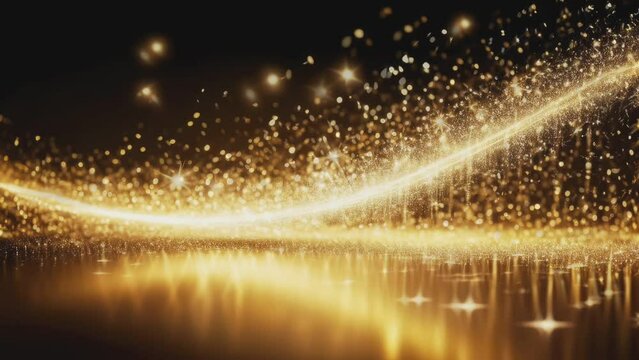 Beautiful luxury gold particles sparkle and fall with radiance shining sparkling radiance. for award ceremony event Modern background
