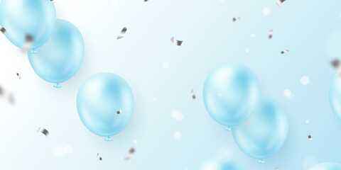 Celebration background with beautifully arranged blue balloons. Vector 3D illustration design - 775759629