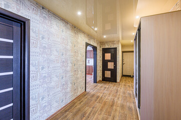 standard room interior apartment. room doors, renovation corridor lobby entrance hall