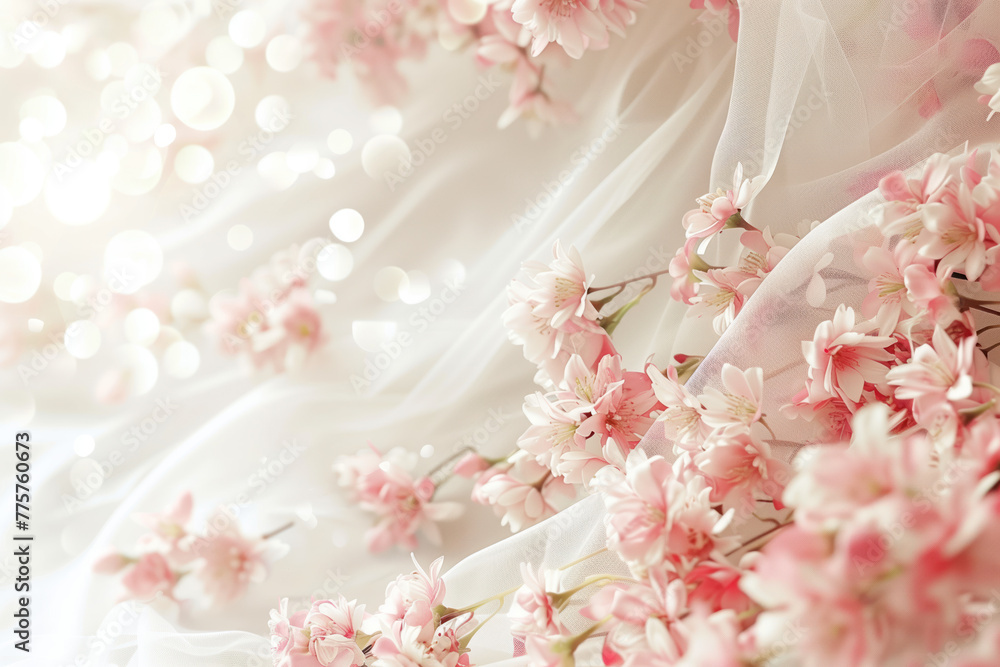 Poster wedding floral arrangement. background with space for text. created with generative ai technology.