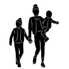 silhouette of a mother and two children, on a white background vector