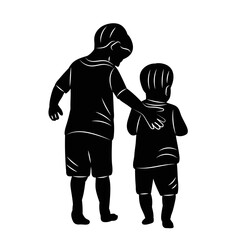 silhouette of two brothers, on a white background vector