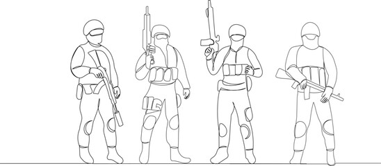 sketch of a military man with a weapon, on a white background vector